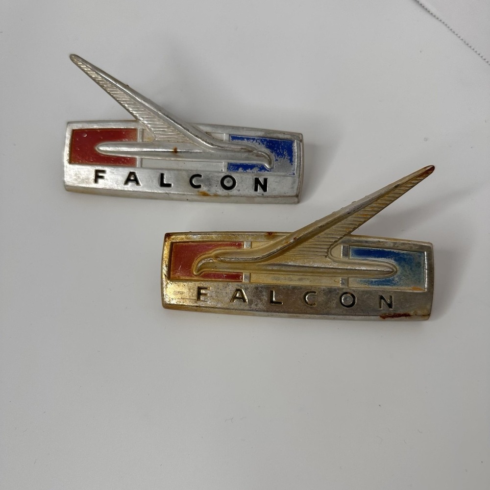 Vintage Pair Ford Falcon Classic Car Emblems OEM 64-65 Fender FOMOCO